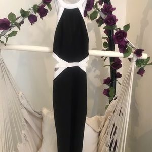 High neck open back dress with cutouts